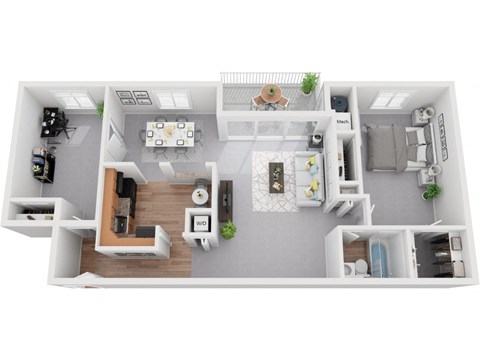 1 Bedroom 1 Bath with Den 983sf Floor Plan at, Padonia Village Apartments, Timonium MD